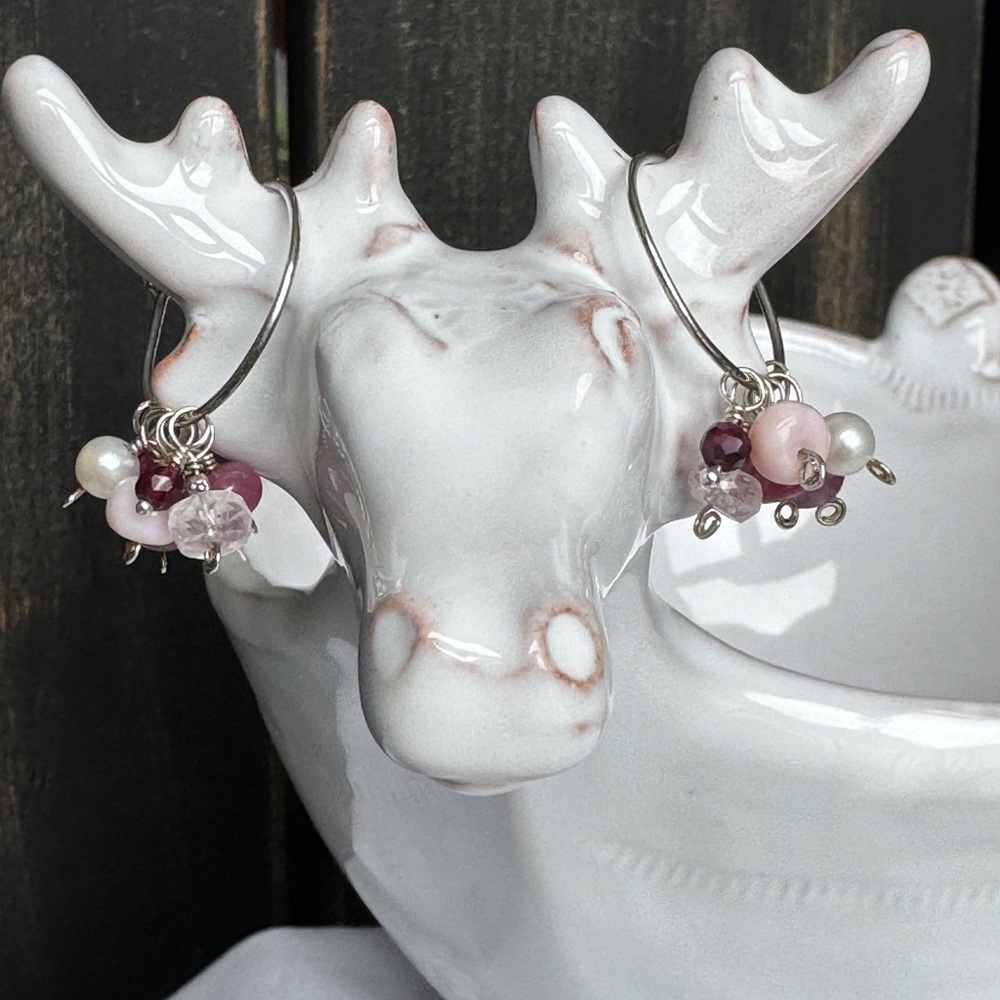 Garnet Ruby Opal Pearl Morganite Sapphire Hoop Earrings SS